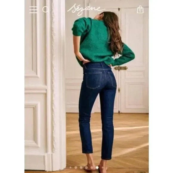 Sezane Jeans Womens 29 Brut Sexy Straight Slim Blue Quiet Luxury Minimalist - Picture 2 of 16